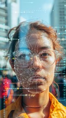 Futuristic Technology: Female Face in Cybernetic Scan
