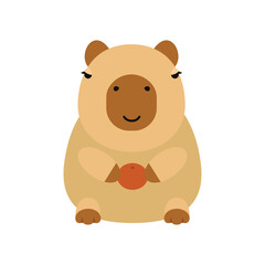 Capybara cute on a white background, vector illustration. Cutie funny capybara cartoon portrait, full face.Trendy animal. For printing on fabric, postcard, wrapping paper, kids party, baby shower,art