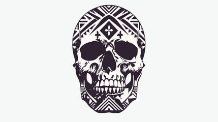 Tribal skull with geometric patterns and symbols 