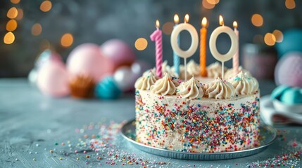 Birthday cake with candles for 100 years