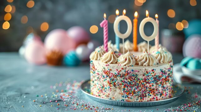 Birthday cake with candles for 100 years