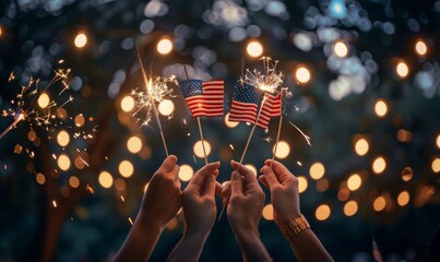 4th of July, Independence day celebration, hands with USA flags