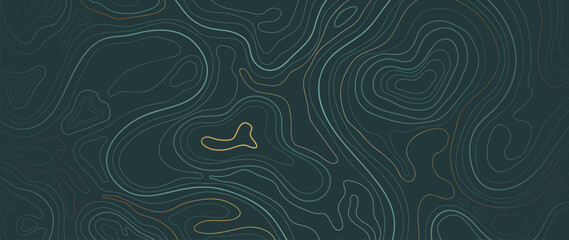 Naklejka premium Luxury gold abstract line art background vector. Mountain topographic terrain map background with gold lines texture. Design illustration for wall art, fabric, packaging, web, banner, app, wallpaper.