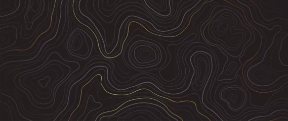 Zelfklevend Fotobehang Luxury gold abstract line art background vector. Mountain topographic terrain map background with gold lines texture. Design illustration for wall art, fabric, packaging, web, banner, app, wallpaper. © TWINS DESIGN STUDIO