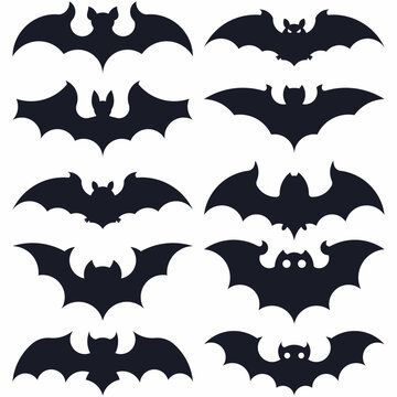 Bats Halloween decorations for wall and windows sticker pack for party vector set isolated on a white background.