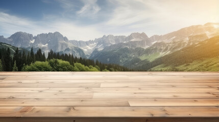 Majestic Mountain Panorama with Wooden Platform