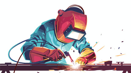 Welder at work flat vector isolated on white background