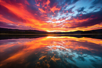 Fototapeta na wymiar Mesmerizing Sunset Reflection in Tranquil Waters