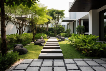 Modern House with Elegant Landscape Pathway Design