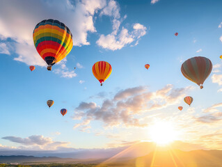 Obraz premium Colorful Hot Air Balloons Soaring at Sunset