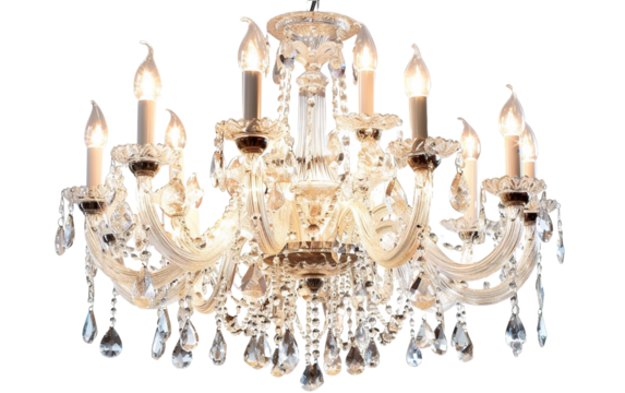 Elegant Crystal Chandelier Illumination isolated on white or transparent background - Powered by Adobe