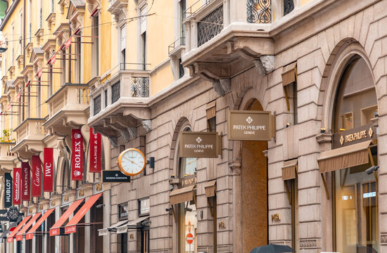 Via Montenapoleone is a high-class shopping district in Milan, Italy