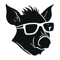 boar wearing sunglasses, vintage logo line art concept black and white color, hand drawn illustration