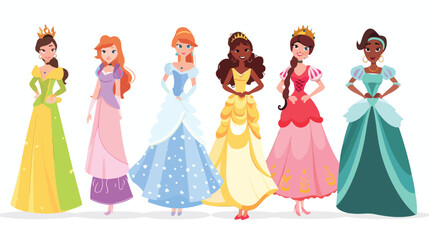 World Princesses flat vector isolated on white background