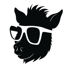 boar wearing sunglasses, vintage logo line art concept black and white color, hand drawn illustration