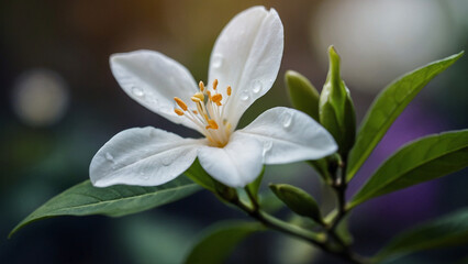 Beautiful jasmine flower blooming, beautiful scent of the flower spreads through the air