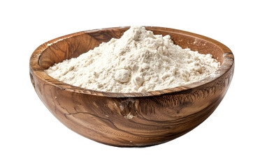 Fototapeta na wymiar Flour in a wooden bowl isolated on white or transparent background