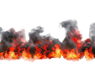 Fototapeta na wymiar Explosion border with dark smoke and red lava isolated on white or transparent background