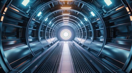 Futuristic spaceship interior corridor. Ai generated