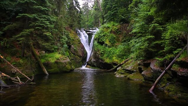 Beautiful Szklarki waterfall in the Karkonosze Mountains, Poland