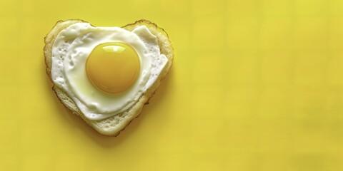 heart shaped fried egg, on an yellow background