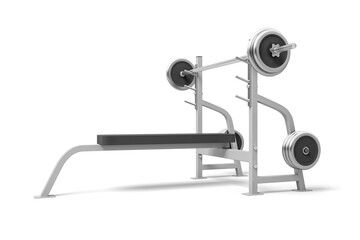 Weight bench with barbell in gym setting