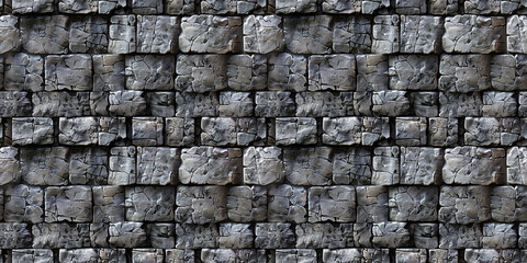 Seamless rock wall pattern, tileable stone masonry texture illustration, great for video game design