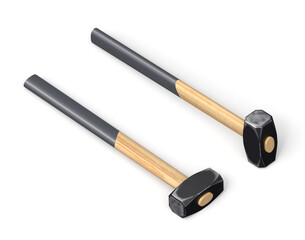 Two black and wooden sledgehammers