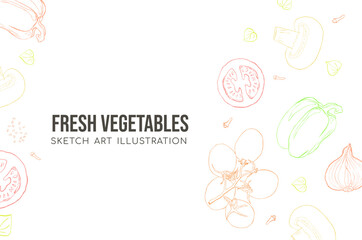 Vegetables sketch art illustration colorful composition