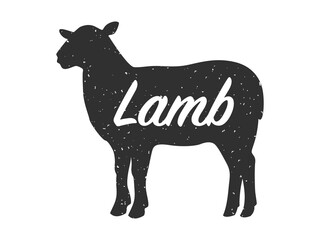 Silhouette of a sheep with a text Lamb, side view. Illustration on transparent background