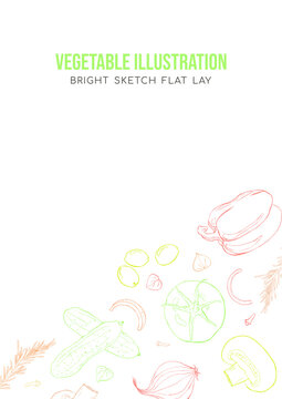 Vegetables sketch art illustration poster with copy space