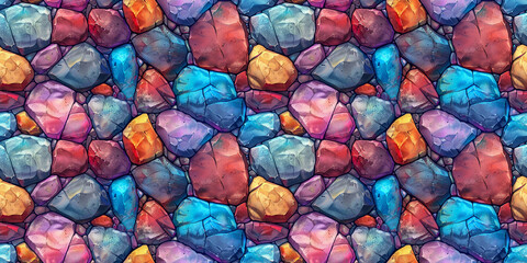 Seamless colorful stone pattern, tileable rocks texture illustration, great for video game design - obrazy, fototapety, plakaty