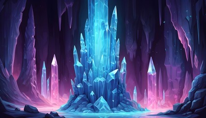 Abstract holographic low-poly fantasy crystal glass blue stalagmites background