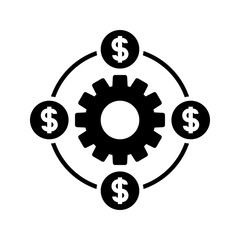 Cogwheel with circle of money, illustration of business process icon vector