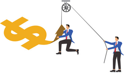 Changing direction, repelling risks or crises, improving or restoring strong economic trends, businessmen work to drive and change the growth arrow of the dollar sign