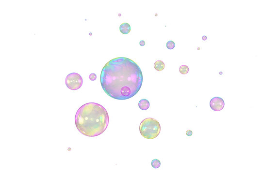 Soap bubbles composition overlay white background