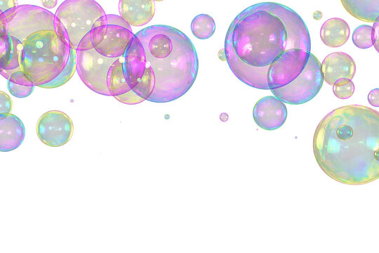 Soap bubbles top border overlay white background