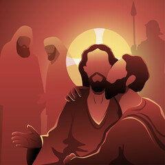 Jesus kissed by Judas in the Garden of Gethsemane