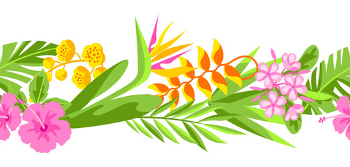 Pattern with tropical flowers. Decorative exotic foliage and plants. - 767718553