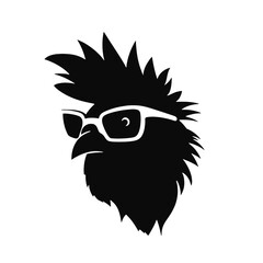 Chicken Rooster Head with  sunglasses , Silhouette   Mascot 