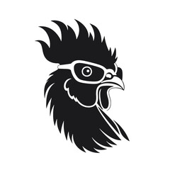 Chicken Rooster Head with  sunglasses , Silhouette   Mascot 