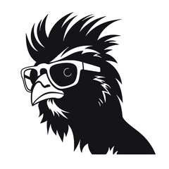 Chicken Rooster Head with  sunglasses , Silhouette   Mascot 