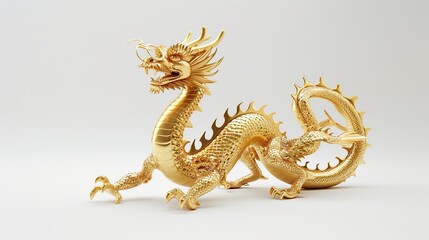 Fototapeta premium Chinese Golden Dragon on White Background. Gold, Traditional, Religion, Tradition, Holy, Wealth, Religious, Symbolic, Year, Luck, God, Monster, Faith, Figure, Feng, Shui, Tao 