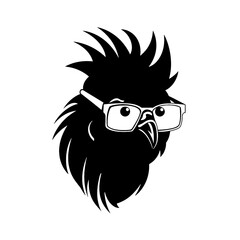 Chicken Rooster Head with  sunglasses , Silhouette   Mascot 