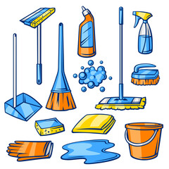 Housekeeping cleaning items set. Illustration for service and advertising. - 767720174