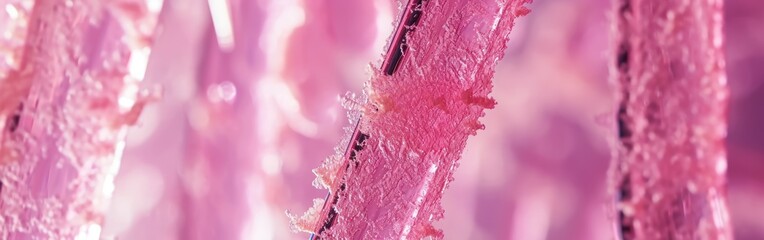 Abstract pink background with bokeh defocused lights and shadows. Banner.