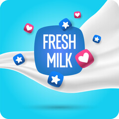 Modern poster fresh milk with splashes on a background. Vector illustration.