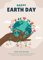 Hand drawn vertical poster template for earth day celebration