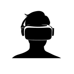 Naklejka premium Augmented reality virtual reality headset on a person Silhouette , vector illustration