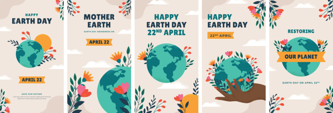 Hand drawn instagram stories collection for earth day celebration